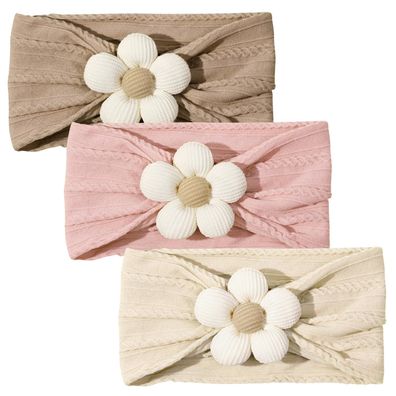 Lectnore Baby-Blumen-Stirnbänder, 3er-Pack, weiche, dehnbare Haarbänder für