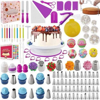 Nifogo Torten Zubehör Set 301 Teile: Drehteller, Spritzbeutel & Tüllen für