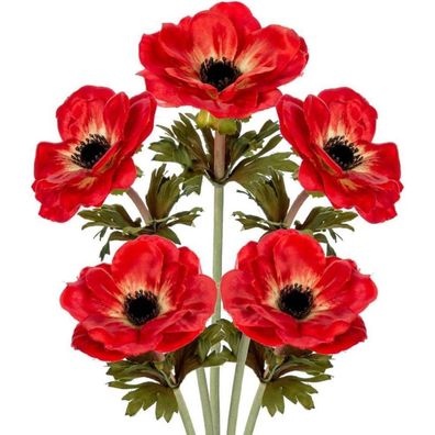 Briful 5er Set Künstliche Anemonen Kunstblumen, Rote Frühlingsblumen, Länge 53