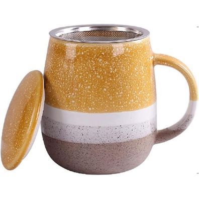YDoLimmer Teetasse mit Filter und Keramikabdeckung, 350 ml Keramikbecher für