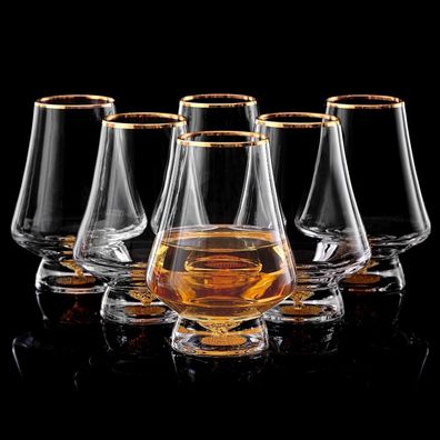DUJUST Whisky Gläser Set (6er, 235 ml) - Kristall mit 24K Blattgoldflocken
