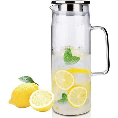 Webao Wasserkaraffe 1.5L Glaskrug mit 304 Edelstahl Deckel für Wasser, Saft