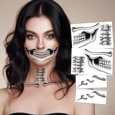 HOWAF 4 Bogen Skelett Tattoo Gesicht für Halloween & Dia De Los Muertos Kostüme