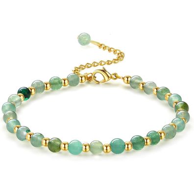 Adramata Perlenarmband Damen 5MM Naturstein & 3MM Edelstahl Verstellbar