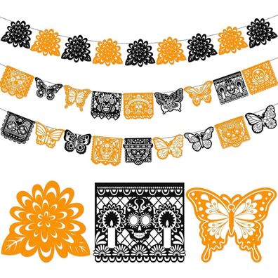 HOWAF 27PCS Dia De Los Muertos Deko Banner Set - Filz Girlande für Halloween