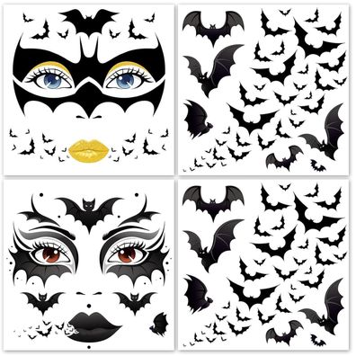 HOWAF 4 Bogen Halloween Fledermaus Gesicht Tattoos Temporär für Kostüm