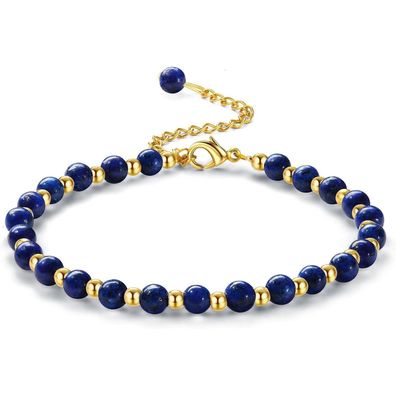 Adramata Damen Perlen Armband aus 5MM Naturstein & 3MM Edelstahl, Verstellbar