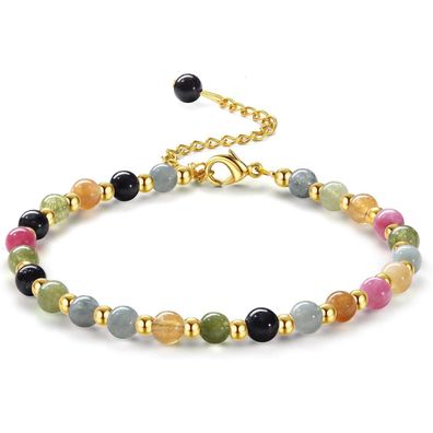 Adramata Damen Perlenarmband 5MM Naturstein & 3MM Edelstahl Verstellbar
