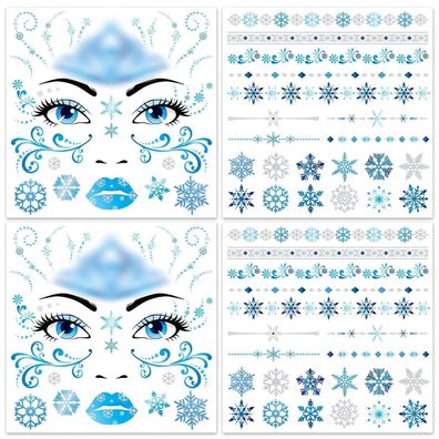 HOWAF 4 Bogen Eiskönigin Temporäre Tattoos für Karneval, Halloween & Frozen