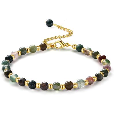 Adramata Perlenarmband für Damen, 5MM Naturstein & 3MM Edelstahl, Verstellbar