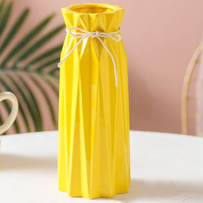 Disoza Keramik Vase Gelb Modern Vintage 24cm - Tischdeko für Wohnzimmer, Büro