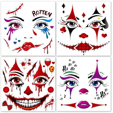 HOWAF 4 Bogen Halloween Tattoos Gesicht, Blutige Narben Temporäre Tattoos für