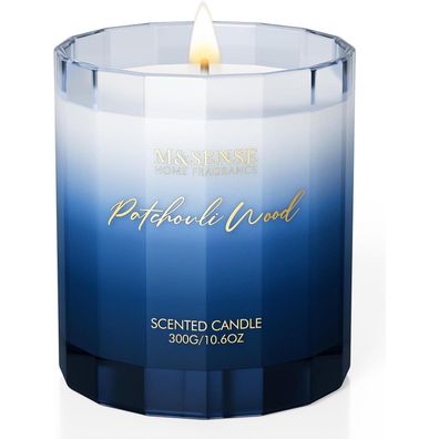 M&SENSE Duftkerze im Glas - Patchouli Holz, 300g, 60h Brenndauer