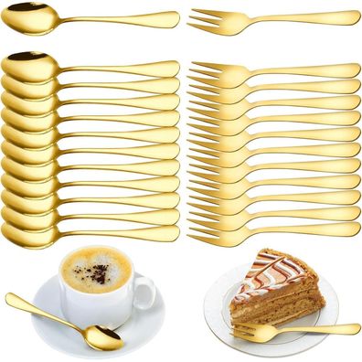 Gohytal Gold Kuchengabeln und Kaffeelöffel Set, 24 Stück Edelstahl