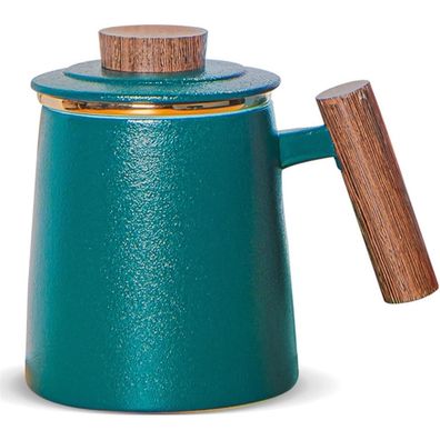 Disdada Keramik Teetasse mit Deckel und Sieb, 500ml, Dunkelgrün