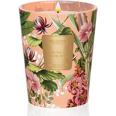 M&SENSE Duftkerze Pfirsichblüte & Wildleder, 400g Sojawachskerze, 75 Std
