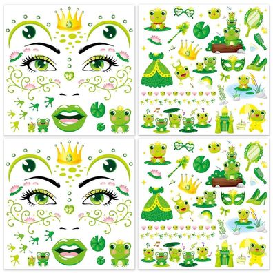 HOWAF 4 Bogen Frosch Gesichtstattoo Temporäre Tattoos für Karneval, Halloween