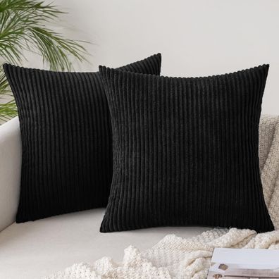 Slozzi 2er Set Kordsamt Kissenbezüge 40x40cm Schwarz - Weich und Elegant für