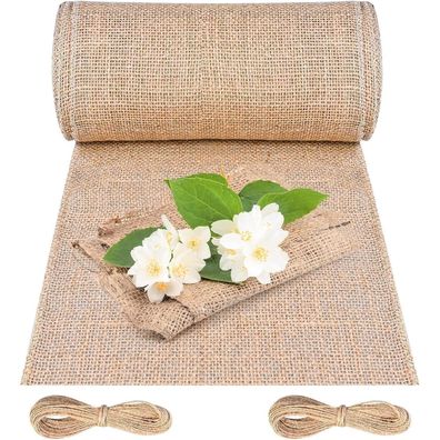Cieex Jute Tischläufer 20cm x 10m - Natürlicher Jutestoff mit Juteschnur für