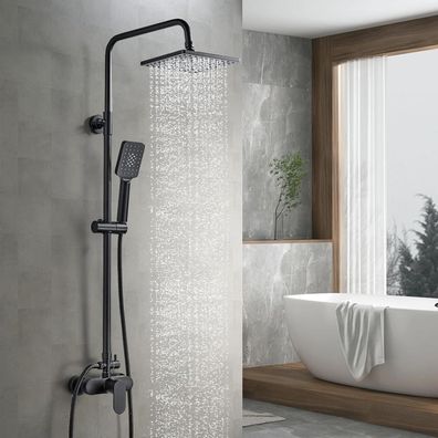 Namuoto Duschsystem Schwarz mit Regendusche und Handbrause, Höhenverstellbare