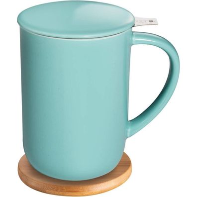 CEEFU Porzellan-Teetasse mit Teesieb und Deckel, 473 ml, türkisfarben
