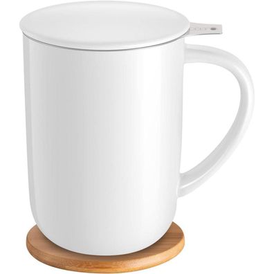 CEEFU Porzellan-Teetasse mit Ei, Deckel, Filter und Untersetzer, 473 ml, weiß