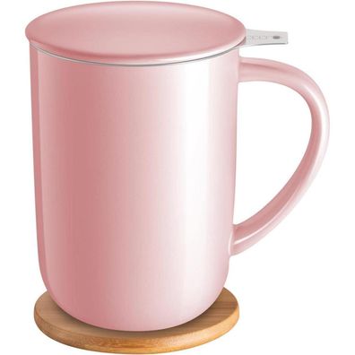 CEEFU Teetasse aus Porzellan mit Teesieb, Deckel und Untersetzer, 473 ml, Rosa