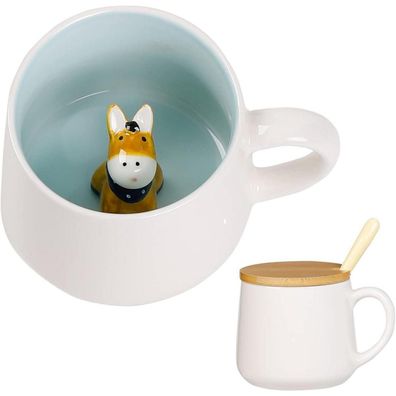 BigNoseDeer Keramik Esel Kaffeetasse mit Deckel & Löffel - Lustige 3D Tasse als