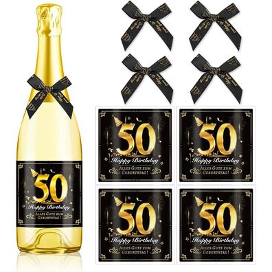 HOWAF 4x Flaschenetikett & Schleife 50. Geburtstag Geschenk für Frauen & Männer