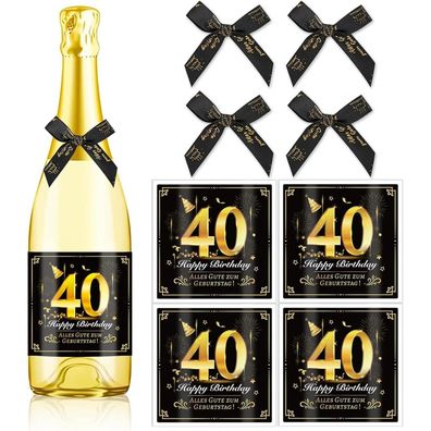HOWAF 4x Flaschenetikett & Schleifen Set für den 40. Geburtstag - Geschenk für