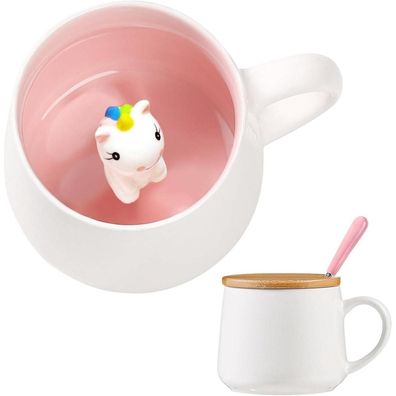 BigNoseDeer 3D Einhorn Tasse mit Deckel - Kawaii Kaffeebecher für Mädchen