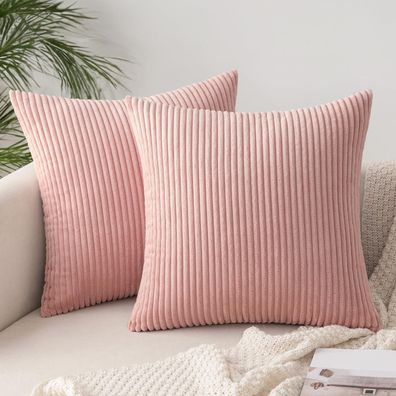 Slozzi 2er Set Kordsamt Kissenbezüge Rosa 50x50cm - Weich und Elegant für Sofa