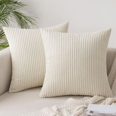 Slozzi 2er Set Kordsamt Kissenbezug Beige 40x40cm - Weich und Elegant für Sofa