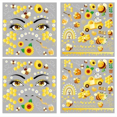HOWAF 4 Bogen Bienen Gesichtstattoo Temporäre Tattoos für Karneval, Halloween