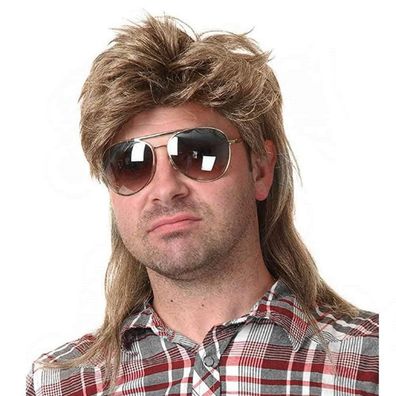Beweig Herren Vokuhila Perücke Hellbraun Synthetik Lang 80er Mullet Cosplay