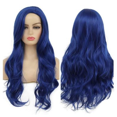 Beweig Lange lockige blaue Perücke weibliche Seite natürliche Form Cosplay