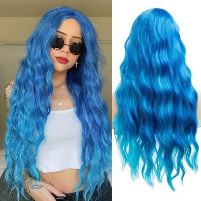 Beweig Damen Blaue Lange Lockige Synthetische Perücke - Cosplay, Kostüm