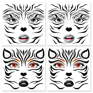 HOWAF 4 Bögen Zebra Gesichtstattoos Temporäre Tattoos für Karneval, Halloween