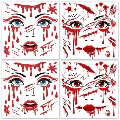 HOWAF 4 Bogen Halloween Tattoos für Gesicht & Körper - Blutige Wunden, Narben