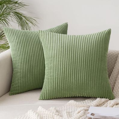 Slozzi 2er Set Kordsamt Kissenbezug Bohnengrün 50x50cm - Weich und Elegant für
