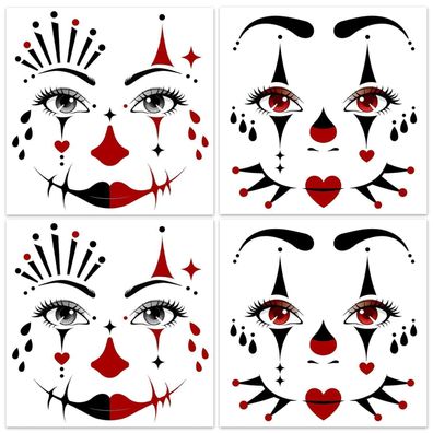 HOWAF 4 Bogen Pantomime Temporäre Tattoos für Karneval, Halloween & Fasching