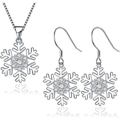 Josfeva Damen 925 Sterling Silber Schmuck Set, Schneeflocke Halskette