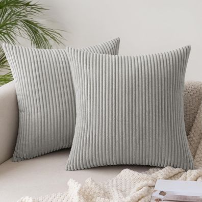 Slozzi 2er Set Kordsamt Kissenbezug Hellgrau 45x45cm - Weich und Elegant für