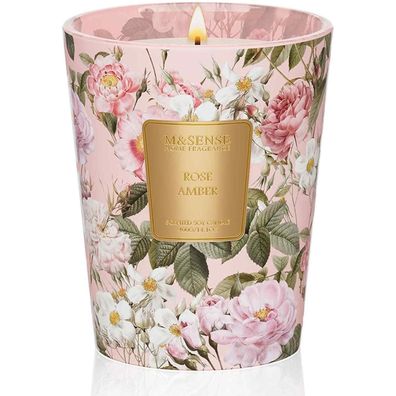 M&SENSE Duftkerze Rosa Amber | 400g Sojawachskerze, 75 Std. Brenndauer
