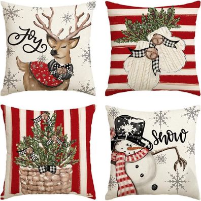 Artoid Mode 4er Set Weihnachtliche Kissenbezüge 45x45 cm Rot Streifen