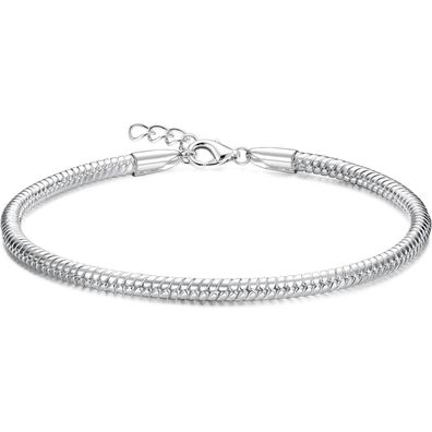 Adramata Damen Armband Silber 925 Schlangenkette Karabinerverschluss DIY Charm