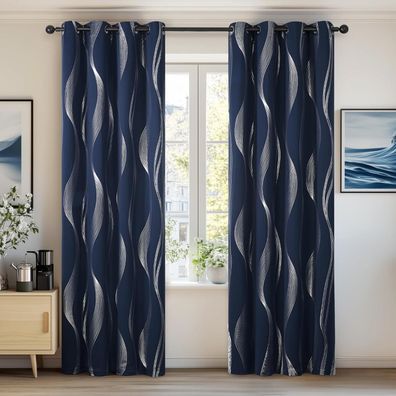 Deconovo Blickdichter Thermovorhang mit Muster, Kälteschutz, Hitzeschutz, 2er