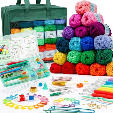 Inscraft Häkelgarn-Set für Anfänger & Fortgeschrittene - 30 Farben, 1509m Acryl