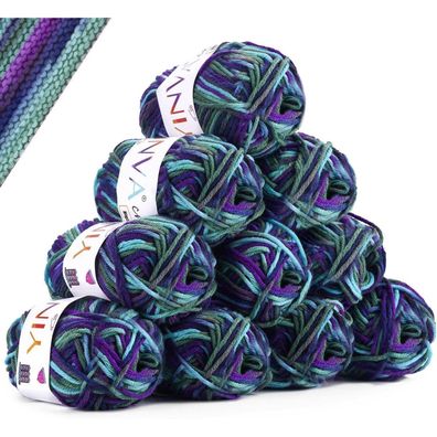 YINVA Häkelwolle 10x25g Bunt Farbverlauf Sockenwolle für Stricken und Handwerk