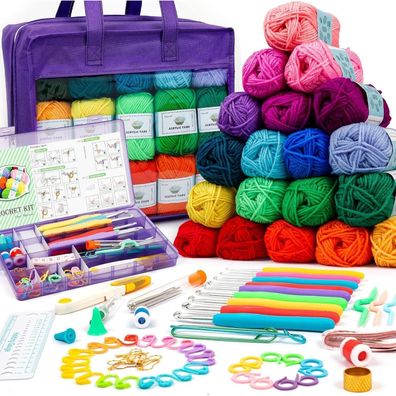 Inscraft Häkelgarn-Set für Anfänger & Profis: 30 Farben, 1509m Acryl